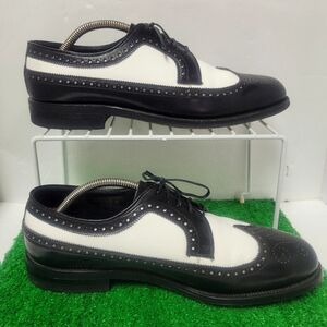 Vtg Weyenberg Massagic Sz 9.5D Black White Leather Oxford Dress Shoes Wing Tip